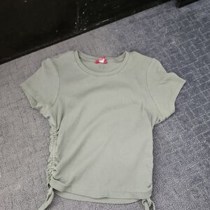 Guess Olive Green Ruched Side Blouse